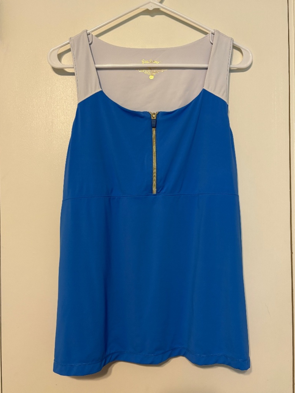Lilly Pulitzer Luxletic Women's 1/4-Zip Meryl Tank Top XL Blue Logo Golf Tennis